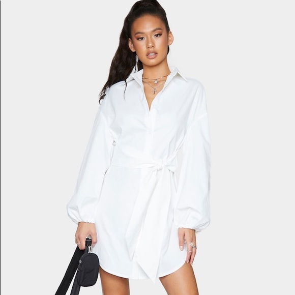 PrettyLittleThing Dresses & Skirts - PLT- White tie waist shirt dress